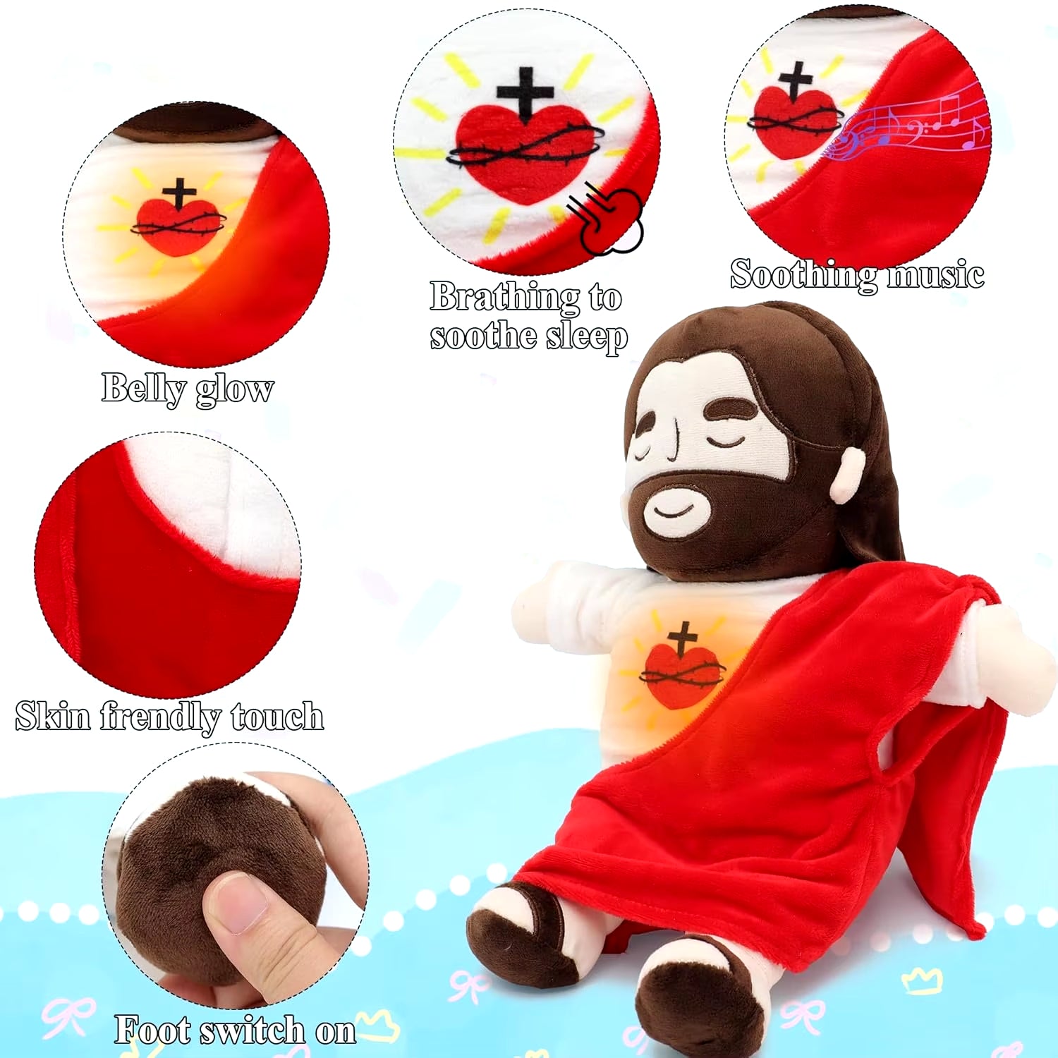 Jesus Plush Breathing Soothing Jesus Stuffed Animal Heart of Jesus Toy Savior Doll for Church